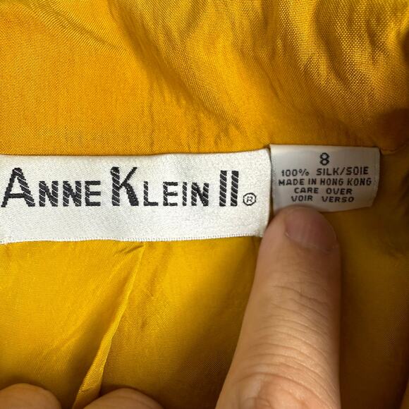 Vtg Yellow Silk Blazer Size 8 Anne Klein Jacket Double Button Dopamine Academia - Picture 4 of 5